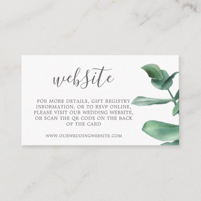 QR code website modern eucalyptus botanical  Enclosure Card (Front)