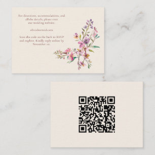 QR Code Website Pink Purple Wildflowers Wedding Enclosure Card