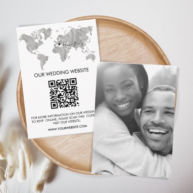 QR Code Wedding Destination World Map Travel Enclosure Card (Creator Uploaded)