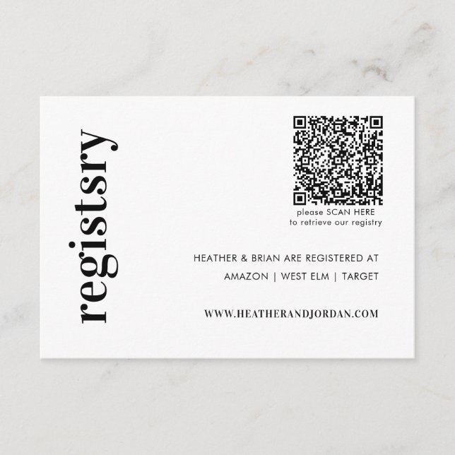QR Code Wedding Gift Registry  Enclosure Card (Front)