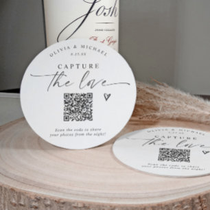 QR Code Wedding Modern Elegant Photo Sharing Round Paper Coaster