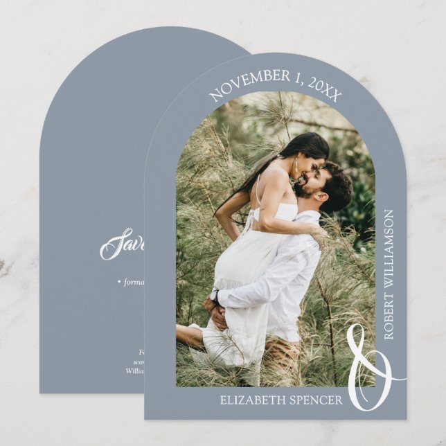 QR Code Wedding Photo Save the Date Dusty Blue (Front/Back)