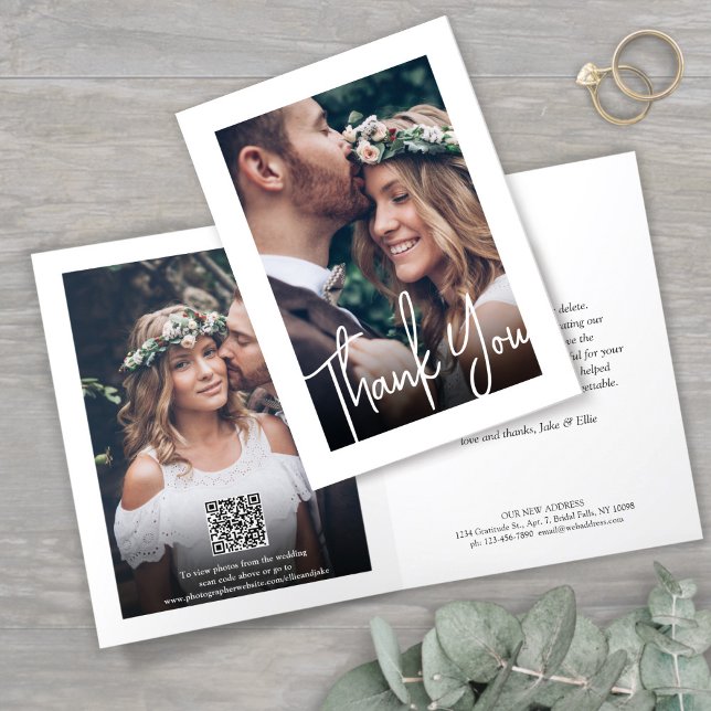 QR Code Wedding Photo Website Elegant New Address Thank You Card (Creator Uploaded)