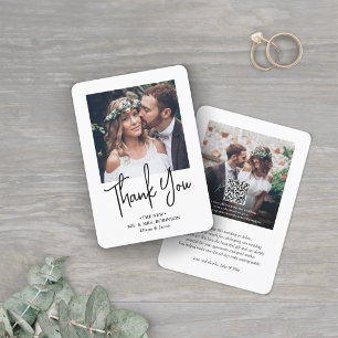 QR Code Wedding Photo Website Simple Modern Script Thank You Card