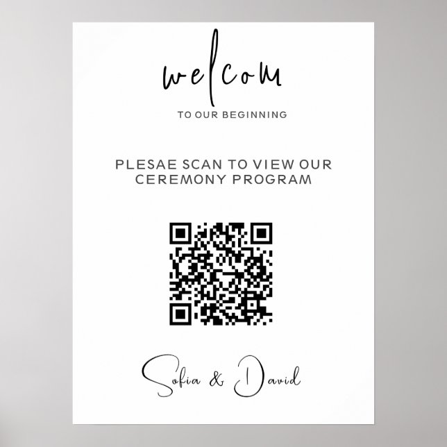 QR Code Wedding Program Template,Scannable Wedding Poster (Front)