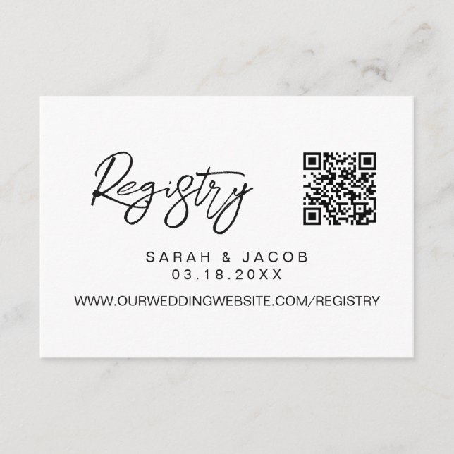 QR code wedding registry Modern script custom Enclosure Card (Front)