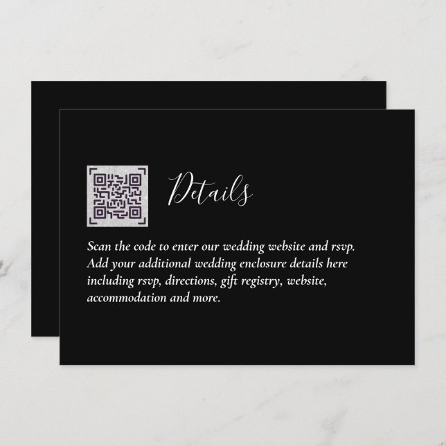 QR Code Wedding RSVP Details Gifts Hotel Website Enclosure Card (Front/Back)