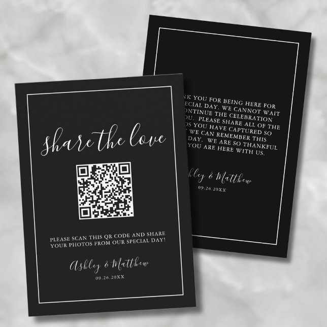 QR Code Wedding Share Capture Love Guest Photos Enclosure Card (QR Code Black White Wedding Share The Love Photos Enclosure Card)