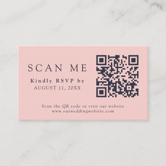 QR Code & Wedding Site Blush Pink & Navy Blue RSVP Enclosure Card (Front)