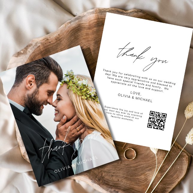 QR Code Wedding Thank You Photo Minimalist Card (Creator Uploaded)