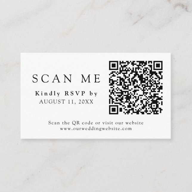 QR Code & Wedding Website Black Wedding RSVP Enclosure Card (Front)