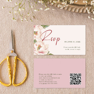 QR Code & Wedding Website Blush Pink RSVP  Enclosure Card