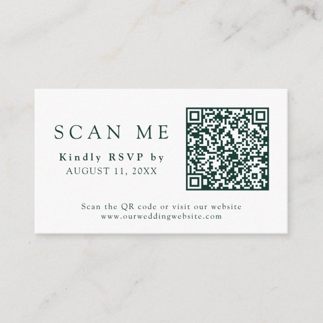QR Code Wedding Website Emerald Green Wedding RSVP Enclosure Card (Front)