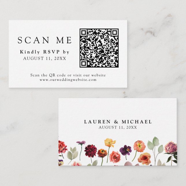 QR Code & Wedding Website Fall Summer RSVP Enclosure Card (Front/Back)