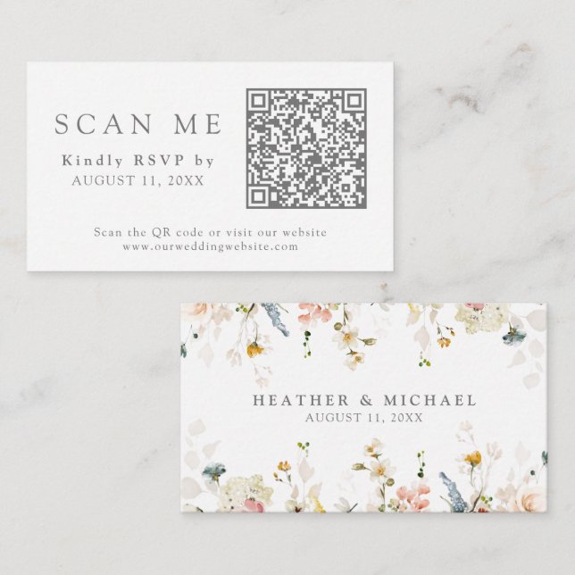QR Code & Wedding Website Garden Flowers RSVP Enclosure Card (Front/Back)