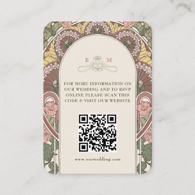 QR Code Wedding Website Info Art Nouveau Enclosure Card (Front)