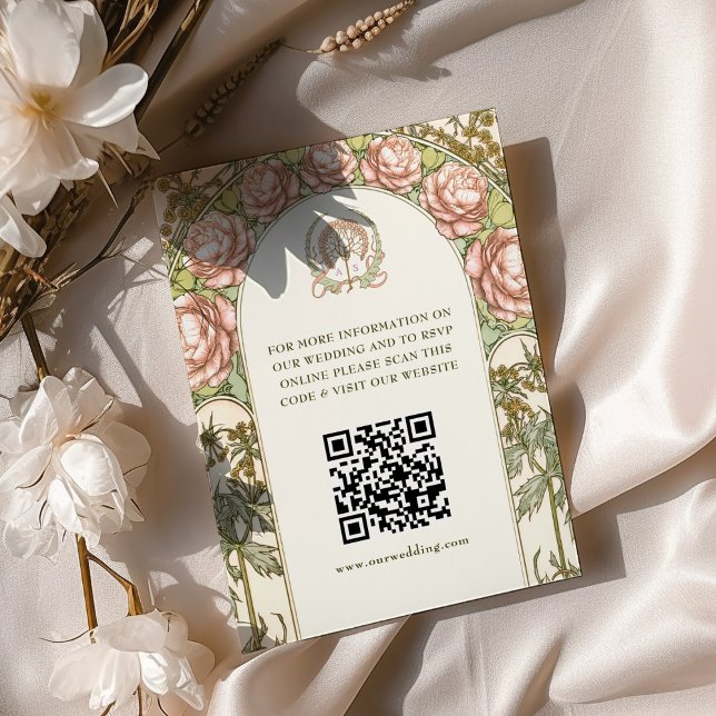 QR Code Wedding Website Info Art Nouveau Enclosure Card (Creator Uploaded)