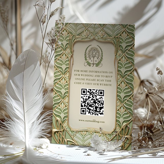 QR Code Wedding Website Info Art Nouveau Enclosure Card (Creator Uploaded)