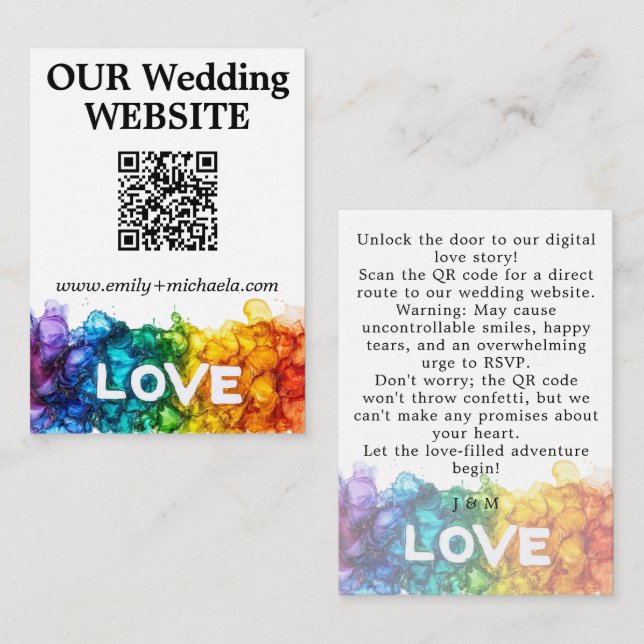 🌈 QR code Wedding Website LGBTQ Painted With Love Enclosure Card (Front/Back)