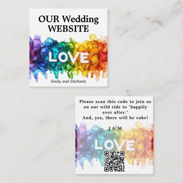 🌈 QR code Wedding Website LGBTQ Painted With Love Enclosure Card (Front/Back)