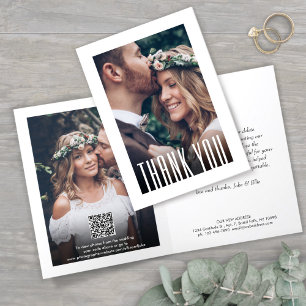 QR Code Wedding Website Modern Photo & New Address Thank You Card