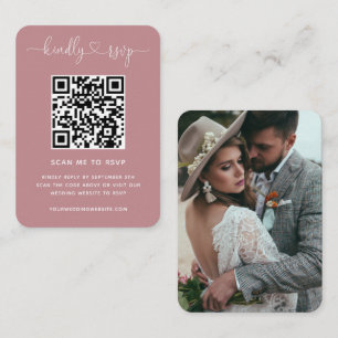 QR Code Wedding Website RSVP Dusty Rose Photo Enclosure Card