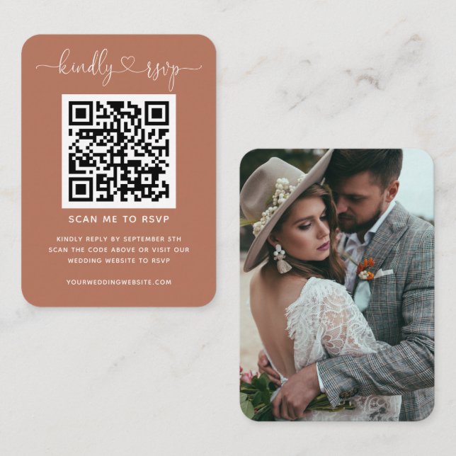 QR Code Wedding Website RSVP Terracotta Photo Enclosure Card (Front/Back)