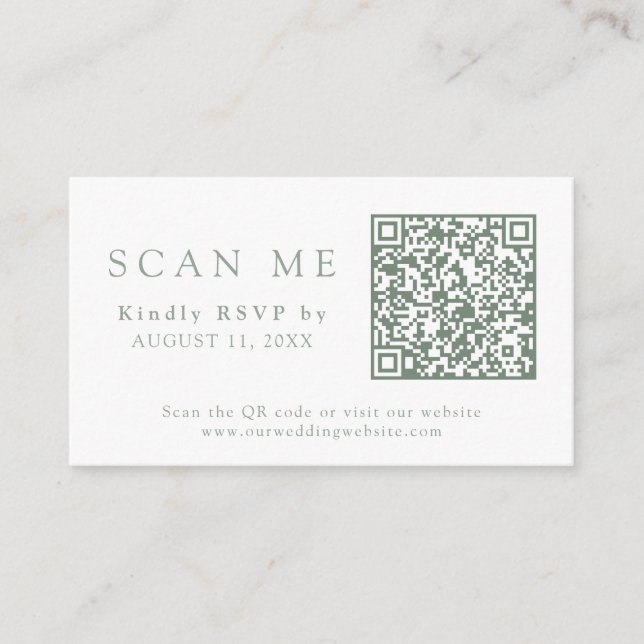 QR Code & Wedding Website Sage Green Wedding RSVP Enclosure Card (Front)