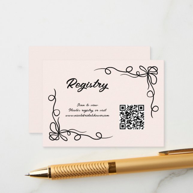 QR Code Whimsical Bridal Shower Registry  Enclosure Card (Front/Back In Situ)