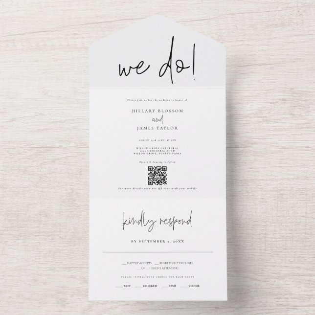 QR Code Whimsical Modern Photo We Do Wedding All In One Invitation (Inside)