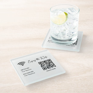 QR Code White Enjoy The Wifi Hotel Glass Coaster
