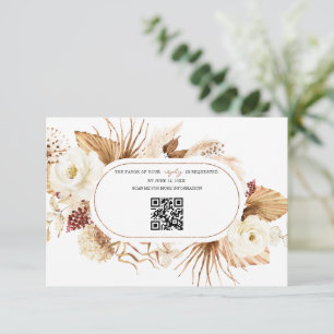 QR Code White Flowers Pampas Grass Birthday Reply RSVP Card