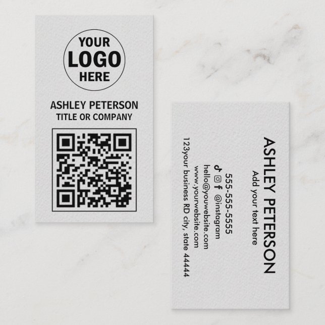 QR Code White Kraft Paper | Social Media  Business Card (Front/Back)