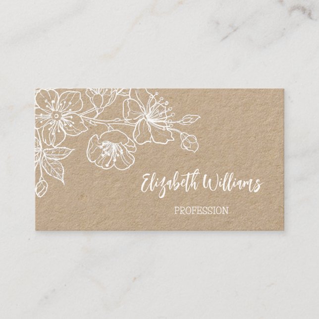 QR Code White Line Art  On Kraft Paper  Business Card (Front)