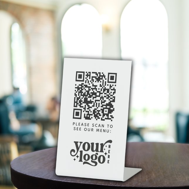QR Code White Menu Logo Contactless Modern Cafe Pedestal Sign (QR Code White Menu Logo Contactless Modern Cafe Pedestal Sign)