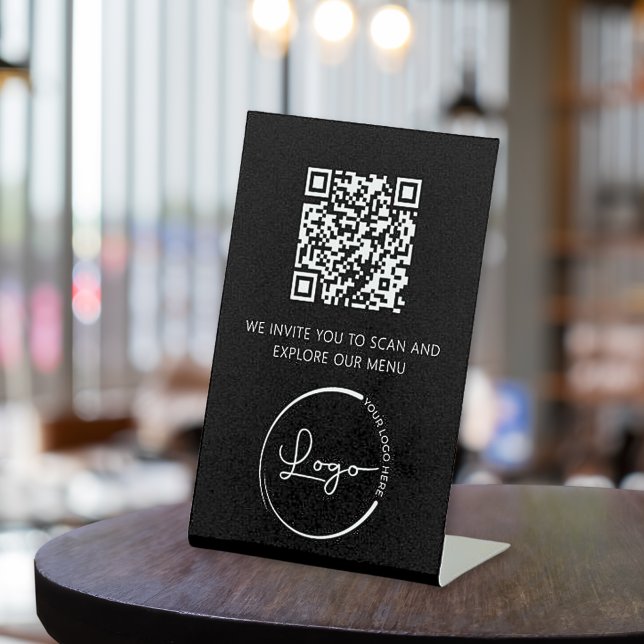 QR Code White Menu Logo Modern Restaurant Pedestal Sign (Creator Uploaded)
