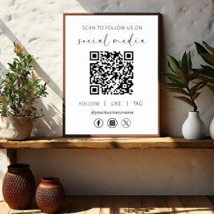 QR Code White Scan To Follow Us on Social Network Poster