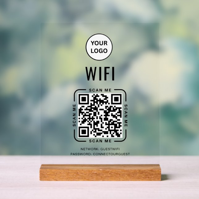QR Code Wifi | Business Logo Scan to Connect  Acrylic Sign (Neutral)
