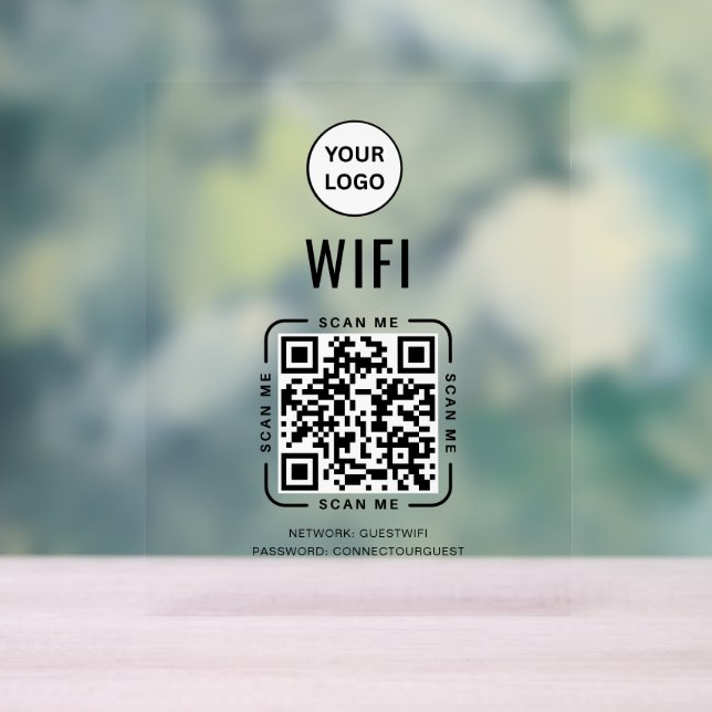QR Code Wifi | Business Logo Scan to Connect  Acrylic Sign (Neutral)