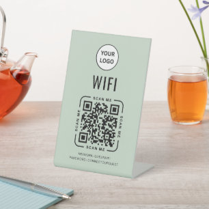 QR Code Wifi Business Logo Scan to Connect Pink Pedestal Sign