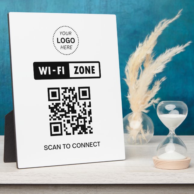 QR Code Wifi Business Logo Scan to Connect Plaque (Side)