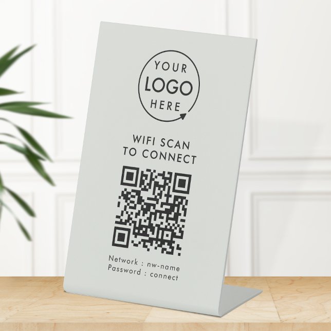 QR Code Wifi | Grey Business Logo Internet Connect Pedestal Sign (Creator Uploaded)