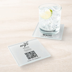 QR Code Wifi Internet Password Hotel Glass Coaster