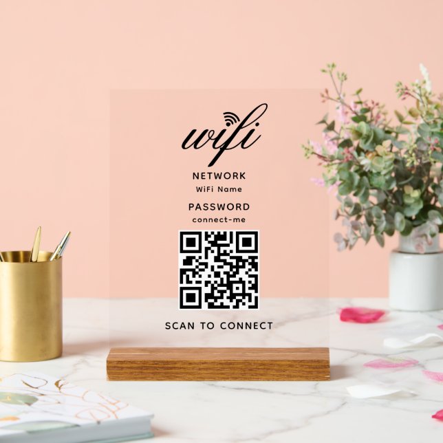 QR Code Wifi Internet Password White Acrylic Sign (Wedding)
