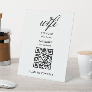 QR Code Wifi Internet Password White Pedestal Sign