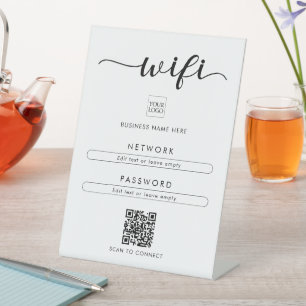 QR Code Wifi Network Password Logo Business Café Pedestal Sign