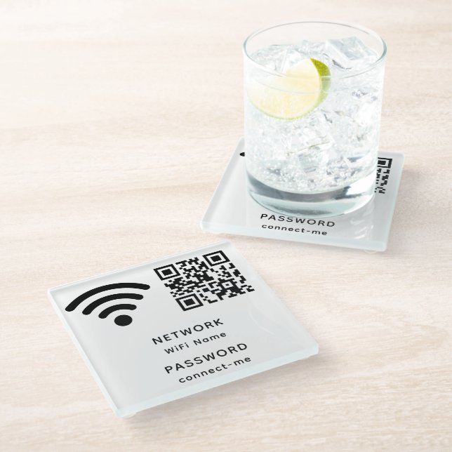 QR Code Wifi Password & Network Personalised Hotel Glass Coaster (Angled)