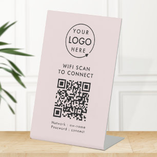 QR Code Wifi Pink Business Logo Internet Connect Pedestal Sign
