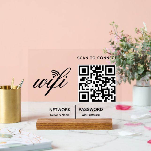 QR Code Wifi Scan to Connect Custom Branded White  Acrylic Sign (Wedding)