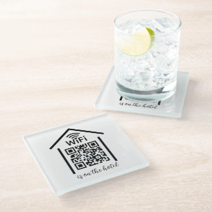 QR Code Wifi Scan to Connect is on the hotel Glass Coaster